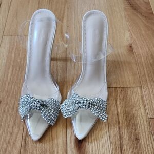 Chic Rhinestone Bow Clear Heels